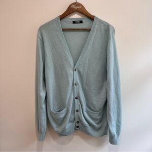 GOBI Women’s 100% Cashmere Cardigan Sweater in Light Blue Button down Pockets, L